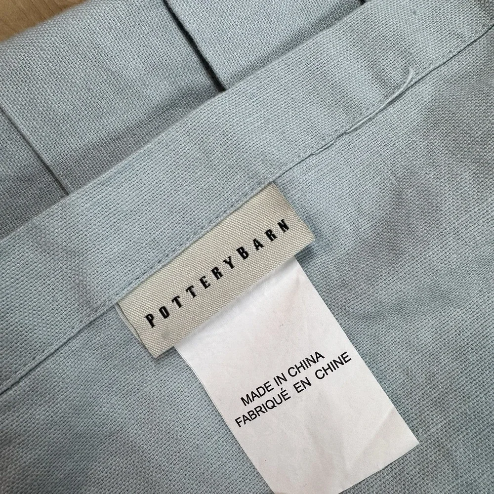 Pottery Barn Light Blue Linen Cotton Pleated Curtain Panels 78in 4 Panels Set